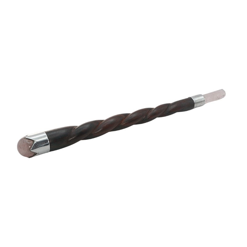 Spiral Rose Quartz and Rosewood Healing Wand