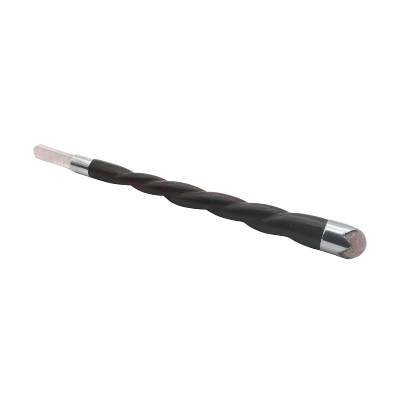 Spiral Rose Quartz and Rosewood Healing Wand