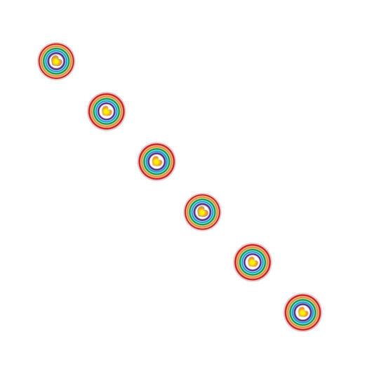 Set of rainbow-colored circular stickers on a white background