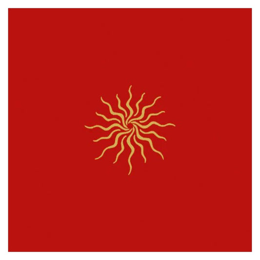 red tarot with embroidered sun design 
