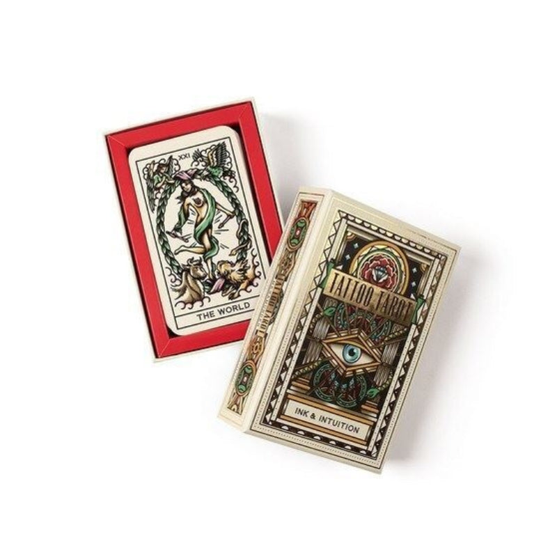 Tattoo Tarot  Card Deck showing inside of box
