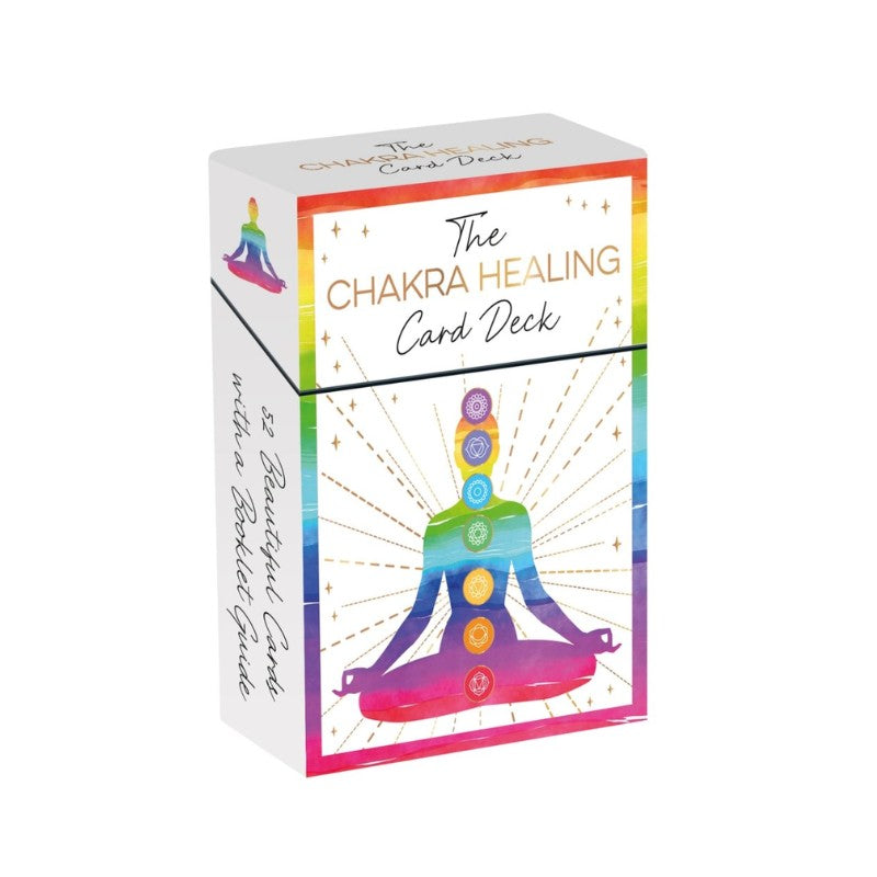 Box of 'The Chakra Healing Card Deck' with colorful design on a white background