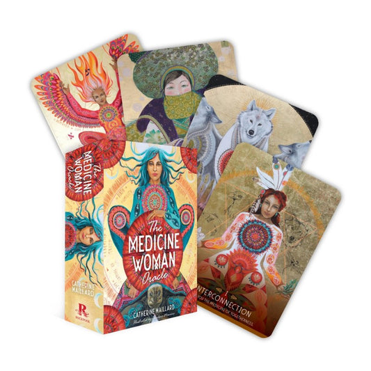 Set of 'The Medicine Woman' oracle cards on a white background