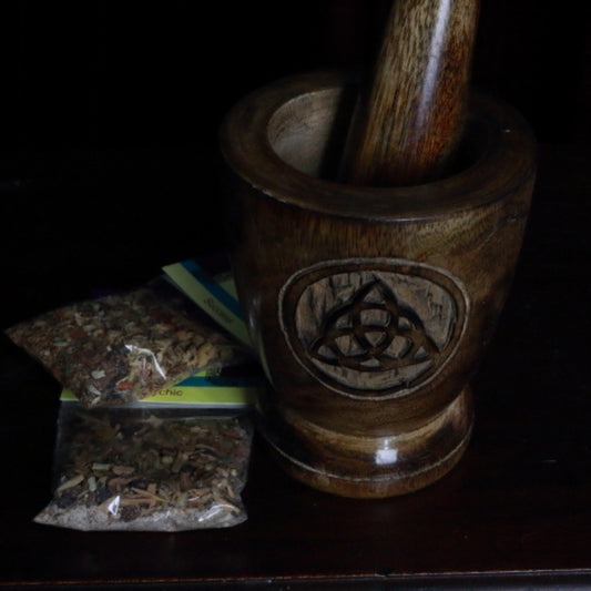 Triquetra Engraved Wooden Mortar & Pestle