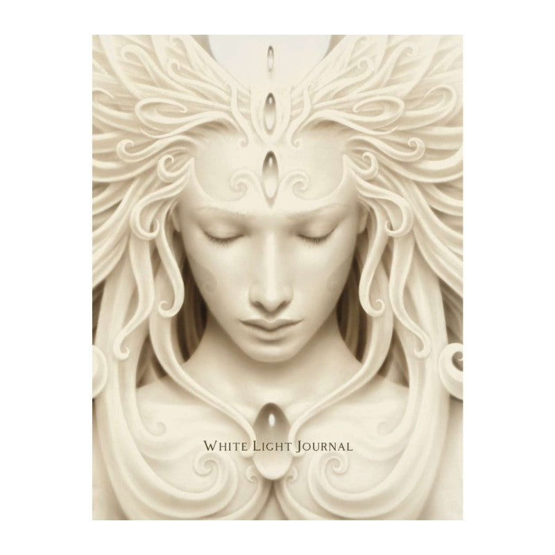 Cover of 'White Light Journal' with artistic depiction of a face and flowing hair.