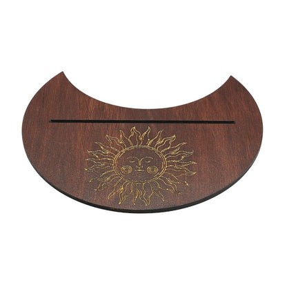 Wooden tarot card holder with gold sun design