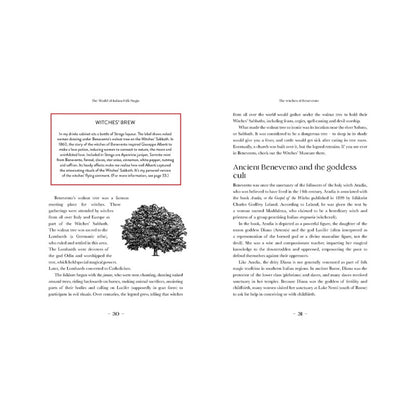 Book page with text and a tree illustration on a white background