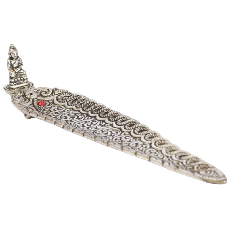 Aluminium Leaf Incense Stick Holder/ Ash Catcher With Buddha