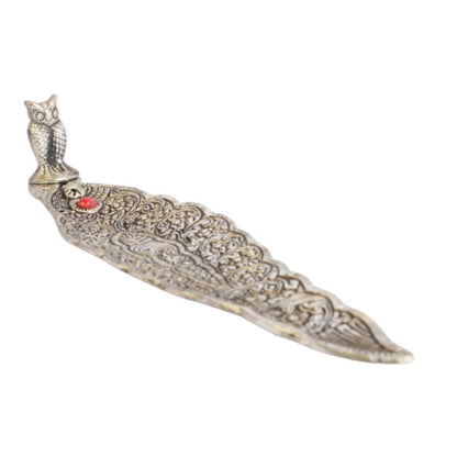 Aluminium Leaf Incense Stick Holder/ Ash Catcher With Owl