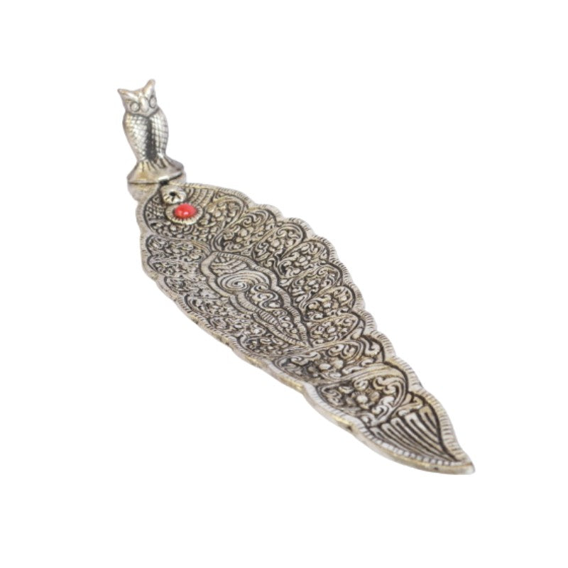 Aluminium Leaf Incense Stick Holder/ Ash Catcher With Owl