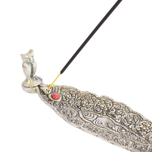 Aluminium Leaf Incense Stick Holder/ Ash Catcher With Owl