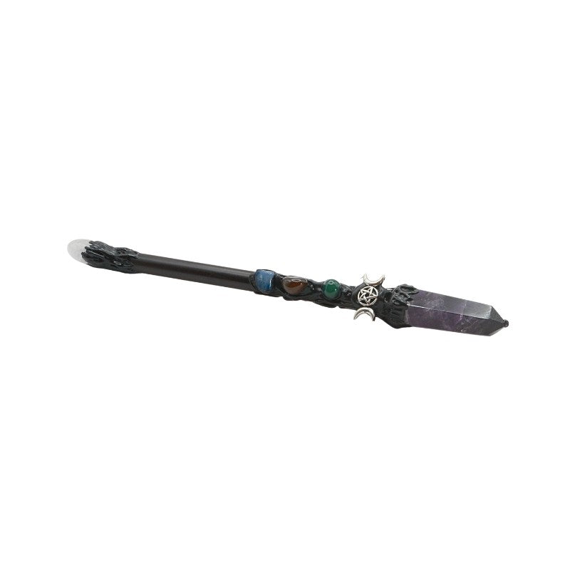 Decorative staff with gemstones on a white background