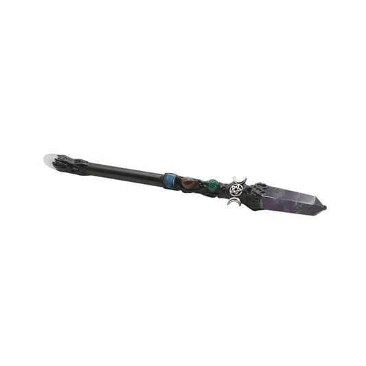 Decorative staff with gemstones on a white background