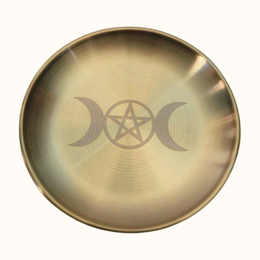 Gold Triple Moon Altar Plate/ Offering Plate/ Candle Holder