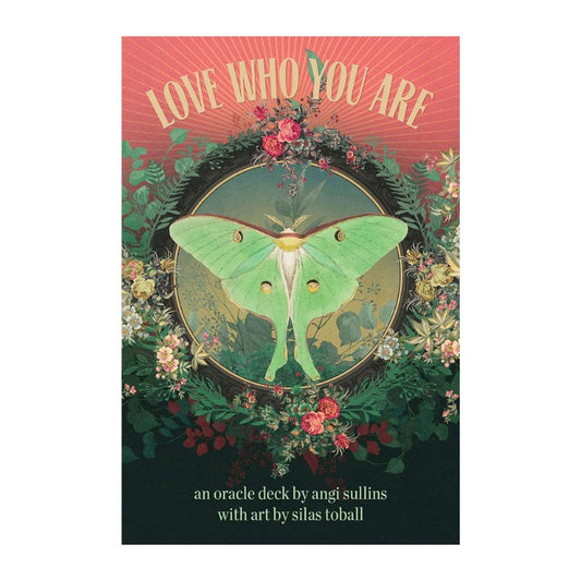 Oracle Deck cover with a green butterfly and floral design, featuring text about an oracle deck.