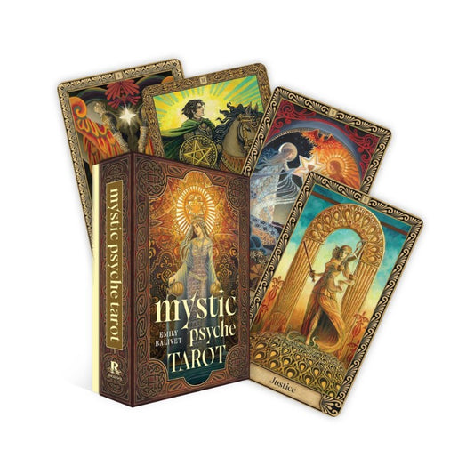 Mystic Psyche Tarot cards with ornate box on a white background