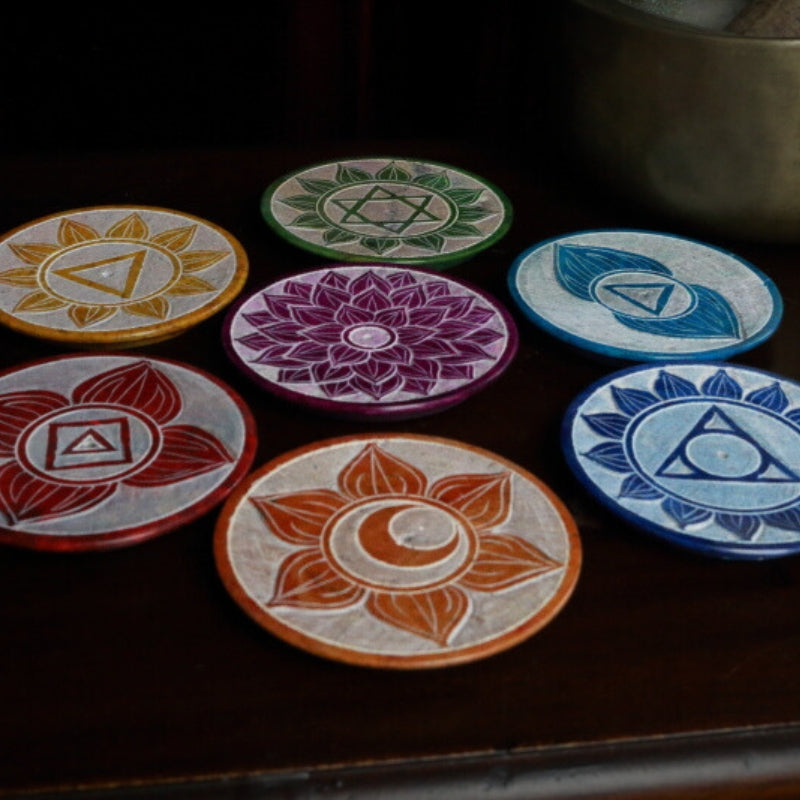 8cm Round  Soapstone Chakra Incense Holder