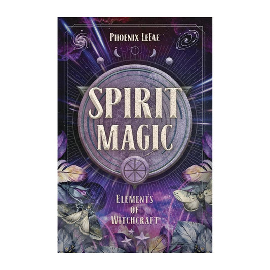 Book cover of 'Spirit Magic' by Phoenix Leaée with mystical design elements on a white background.