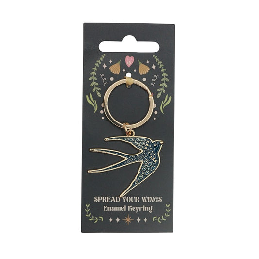 Keyring with swallow design on a decorative card