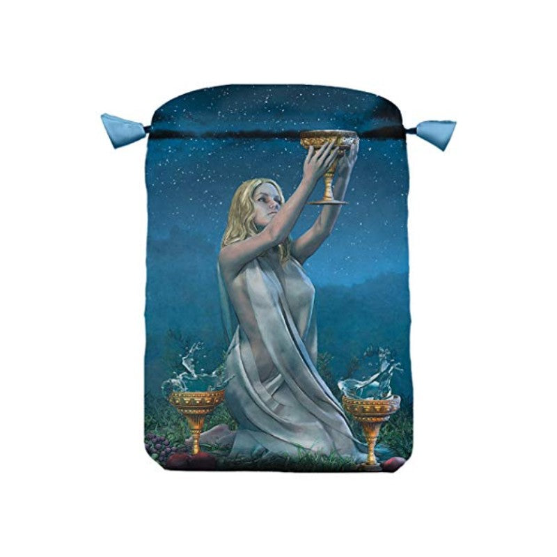Satin tarot bag with woman holding up chalice