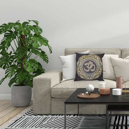 Gold Om Aum Yoga Printed Linen Cushion Cover 45cm x 45cm