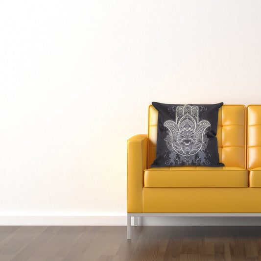 White Chamsa (Hamsa) Mandala Printed Linen Cushion Cover 45cm x 45cm