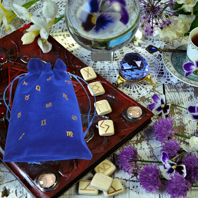royal blue tarot bag with gold star sign print- sold by cygnet studio