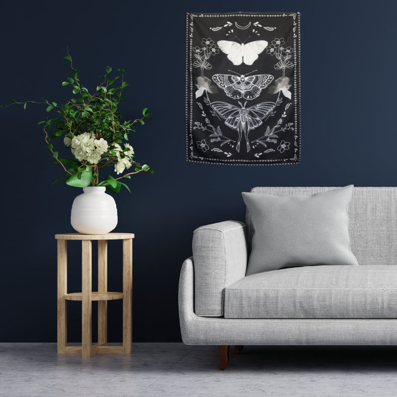 Floral Lunar Moth and Moon Cycles Butterfly Wall Hanging