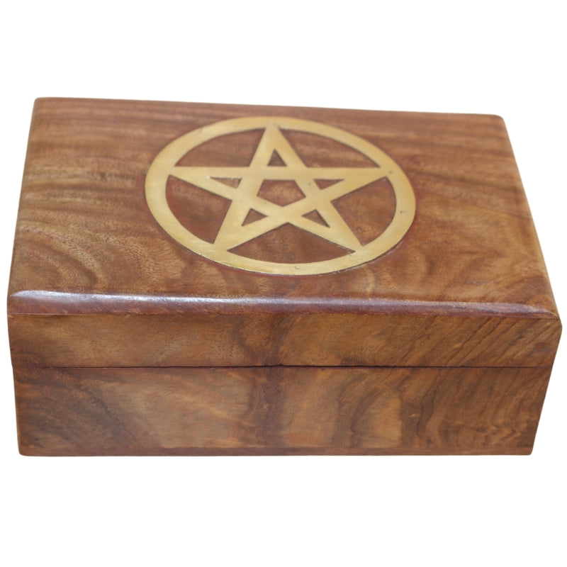 Pentagram Wood Tarot Box for Tarot Cards, Stones, Jewellery & Crystals