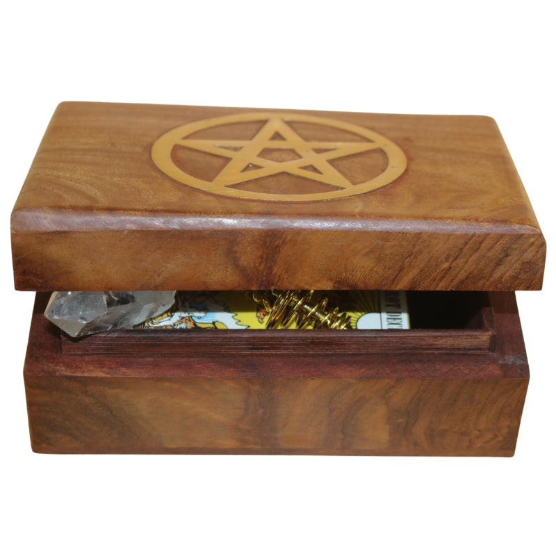 Pentagram Wood Tarot Box for Tarot Cards, Stones, Jewellery & Crystals
