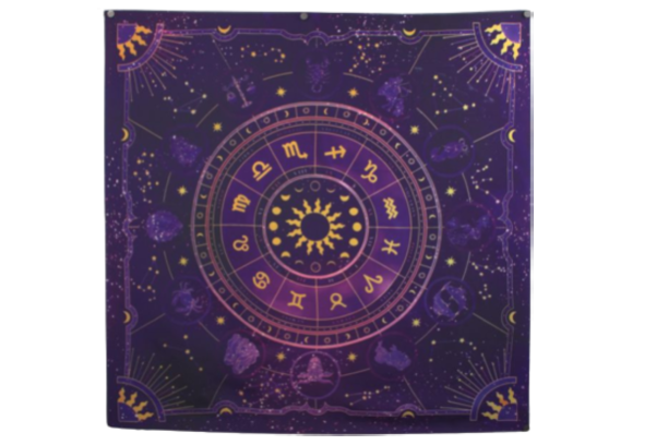 Purple Tarot Cloth/ Altar Cloth/ Wheel of the Zodiac Astrology Wall Hanging