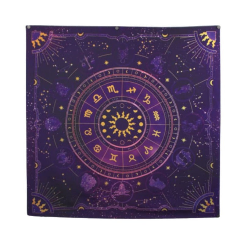 Purple Tarot Cloth/ Altar Cloth/ Wheel of the Zodiac Astrology Wall Hanging