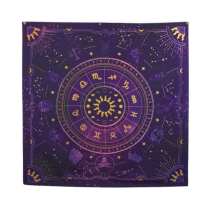 Purple Tarot Cloth/ Altar Cloth/ Wheel of the Zodiac Astrology Wall Hanging